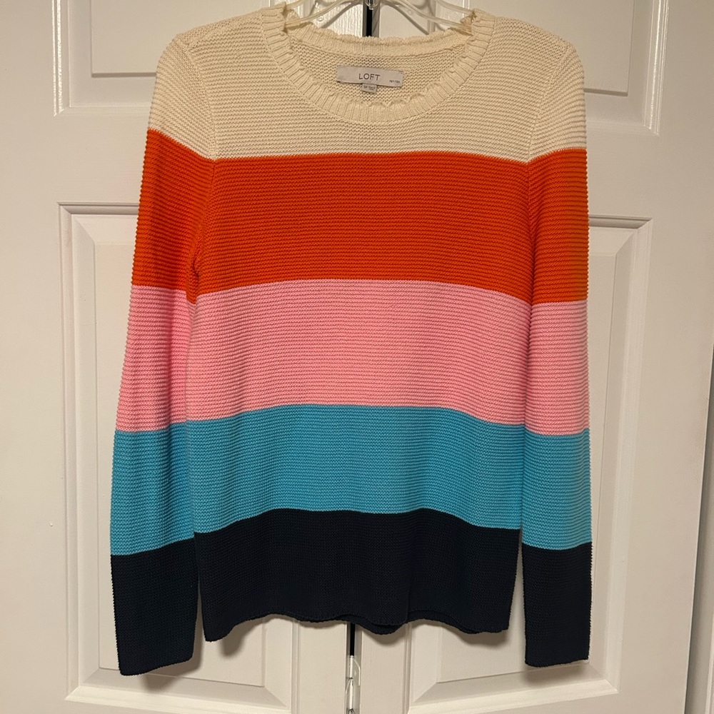 LOFT Women's Colorblock Sweater - Cream, Orange, Pink, Blue, Black